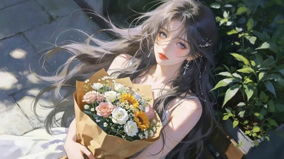 春景鲜花女孩