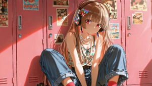 午后听音乐的少女