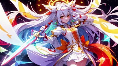 可爱偶像风炫彩拿剑美少女