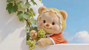 可爱摘葡萄的小熊
