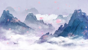 古风中国风水墨山川群山云海飞花
