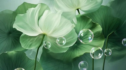 荷叶唯美绿色生机盎然古风水墨画