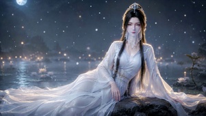 月夜河畔古风白衣女神
