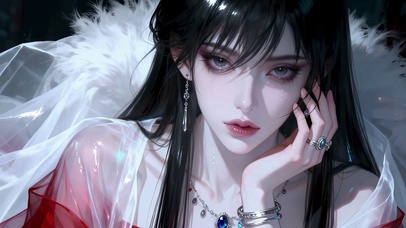 白羽红纱古风美人