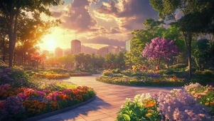 城市黄昏中心花园