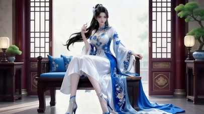 一袭青色锦衣的国漫美女萧熏儿