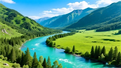 绿色护眼溪流山水