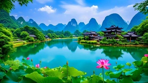 绿色护眼山水荷花小镇
