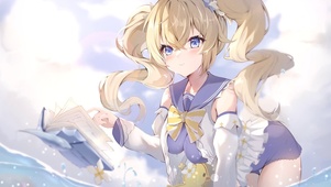 清纯海边看书少女