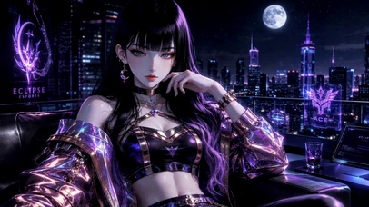 紫夜赛博风酷飒美少女