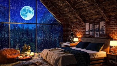 月夜卧室玻璃雨