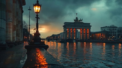 静谧欧式小镇河岸