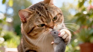 倒霉老鼠被土猫抓住戏耍一脸惊恐