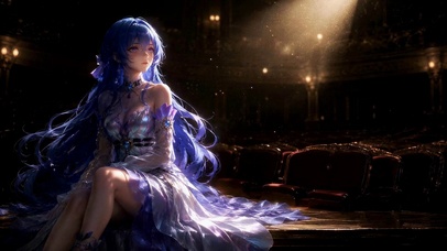 剧院微光蓝发梦幻美少女