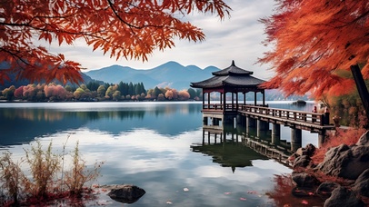 唯美山水古亭美景