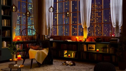 夜雨打在窗户上