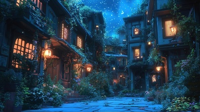 星空夜幕静谧外国小镇