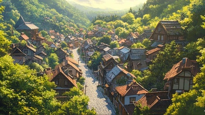 俯瞰生态古城小镇夏日