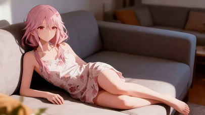 美少女躺在沙发上