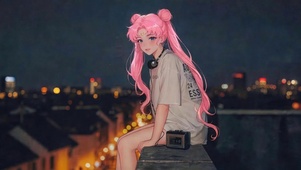 夜空下的美少女