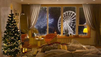唯美新年雪夜房间