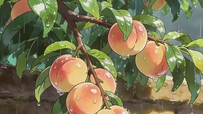 雨天桃树带鱼屏