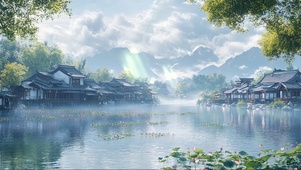 清新春夏水乡古镇建筑