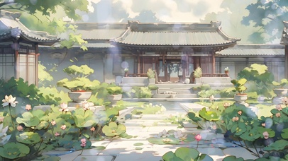 荷花庭院