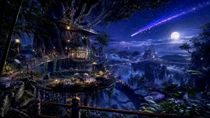 梦幻月夜星空山间树屋
