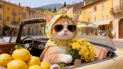 敞篷车里的橘猫