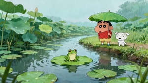 雨天河边的小新