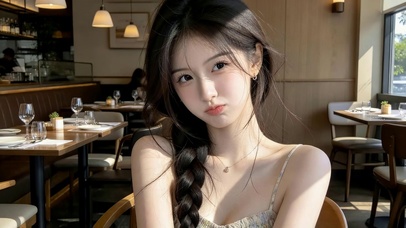 餐厅等待约会的女孩