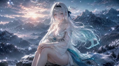 雪山晨光少女