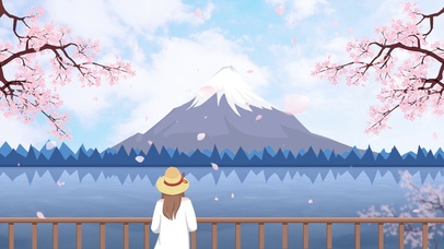 古风蓝天白云梅花女孩眺望远山