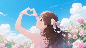 比心的少女插画