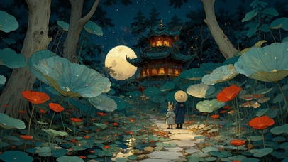 月夜莲间赴古阁