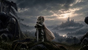 中世纪骑士黄昏风景
