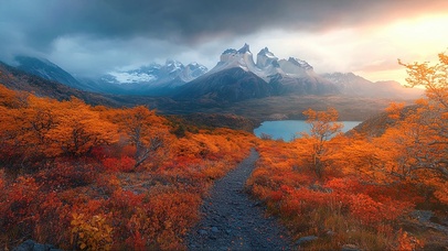 静谧秋日湖畔小径