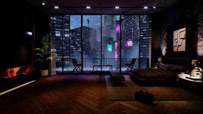 科幻都市雨夜房间