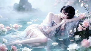 古风温泉花海少女