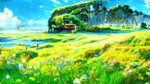 小清新悬崖屋护眼动态电脑壁纸