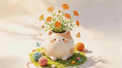 猫咪花盆鲜花 