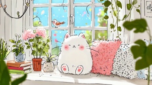 软萌窗边可爱毛绒团子