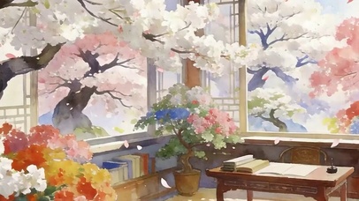 护眼樱花树木带鱼屏