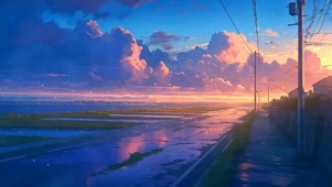 晚霞湖面
