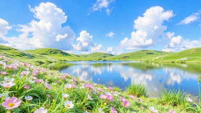 绿野湖光花境