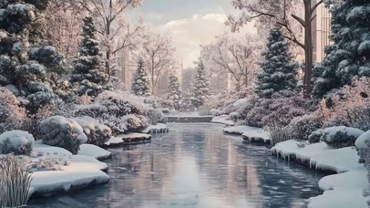 冬日白雪森林唯美湖景