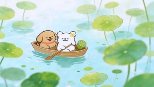 线条小狗悠闲划船