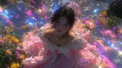 粉色花丛清纯美少女