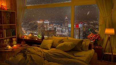 温馨雪天城市卧室